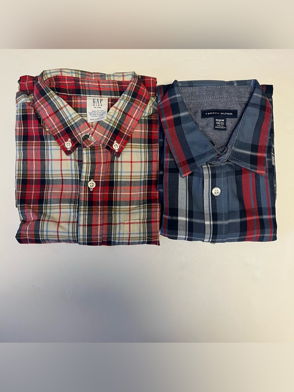 Boys Lot of 2 Size 10 12 GAP Tommy Hilfiger Plaid Button Down Shirts